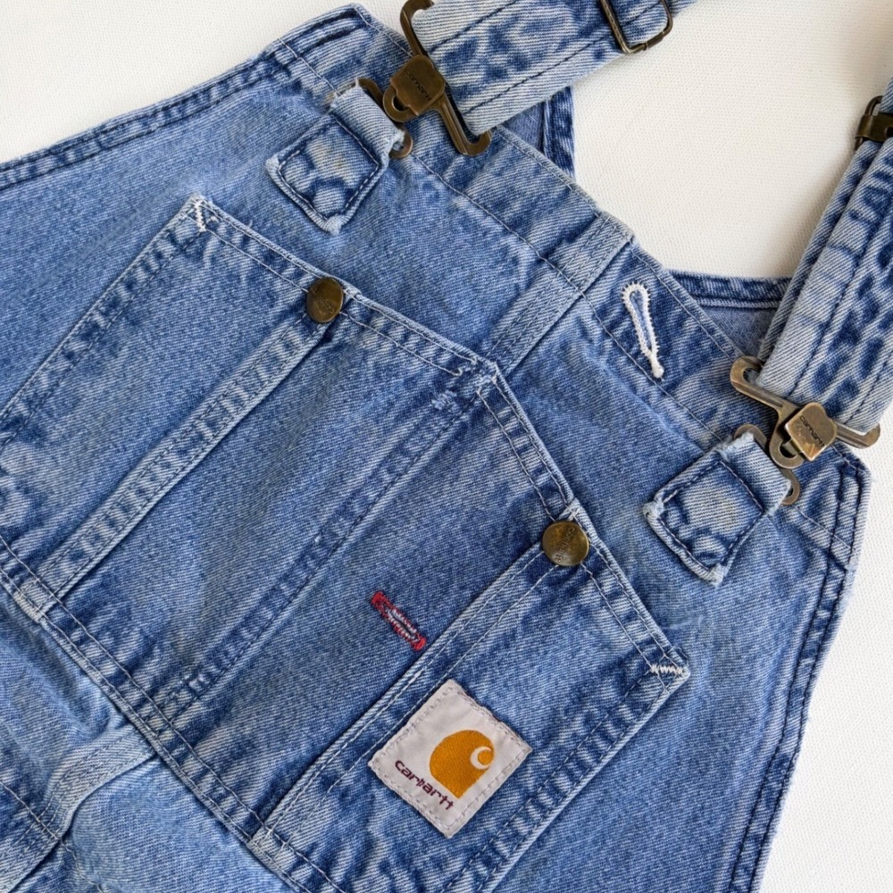 Vintage Carhartt Denim Bib Overalls Mens 38x28 Wash Carpenter Dungarees Workwear